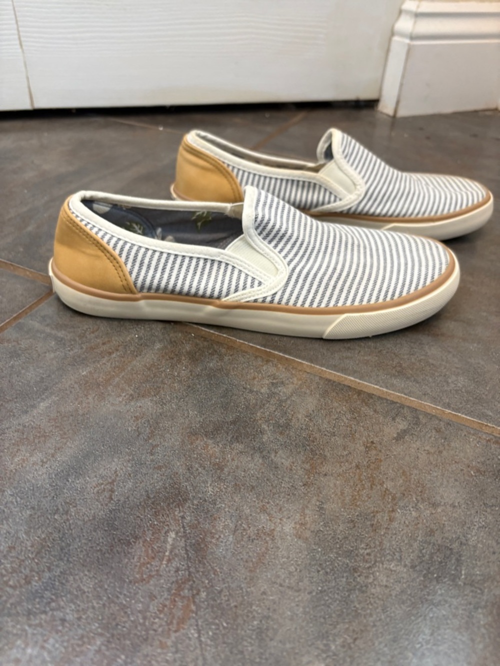 Margaritaville Women's Striped Slip-On Flats in White and Tan